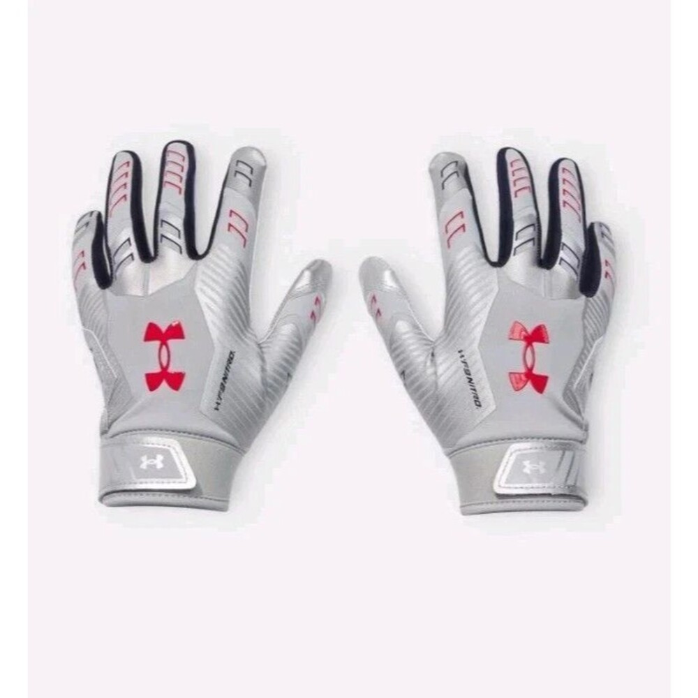 Under Armour F9 Nitro Football Gloves Youth Medium USA Silver Red Blue